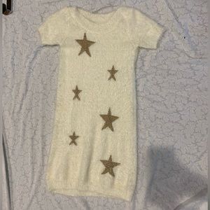 White fuzzy knee length sweater dress- 14